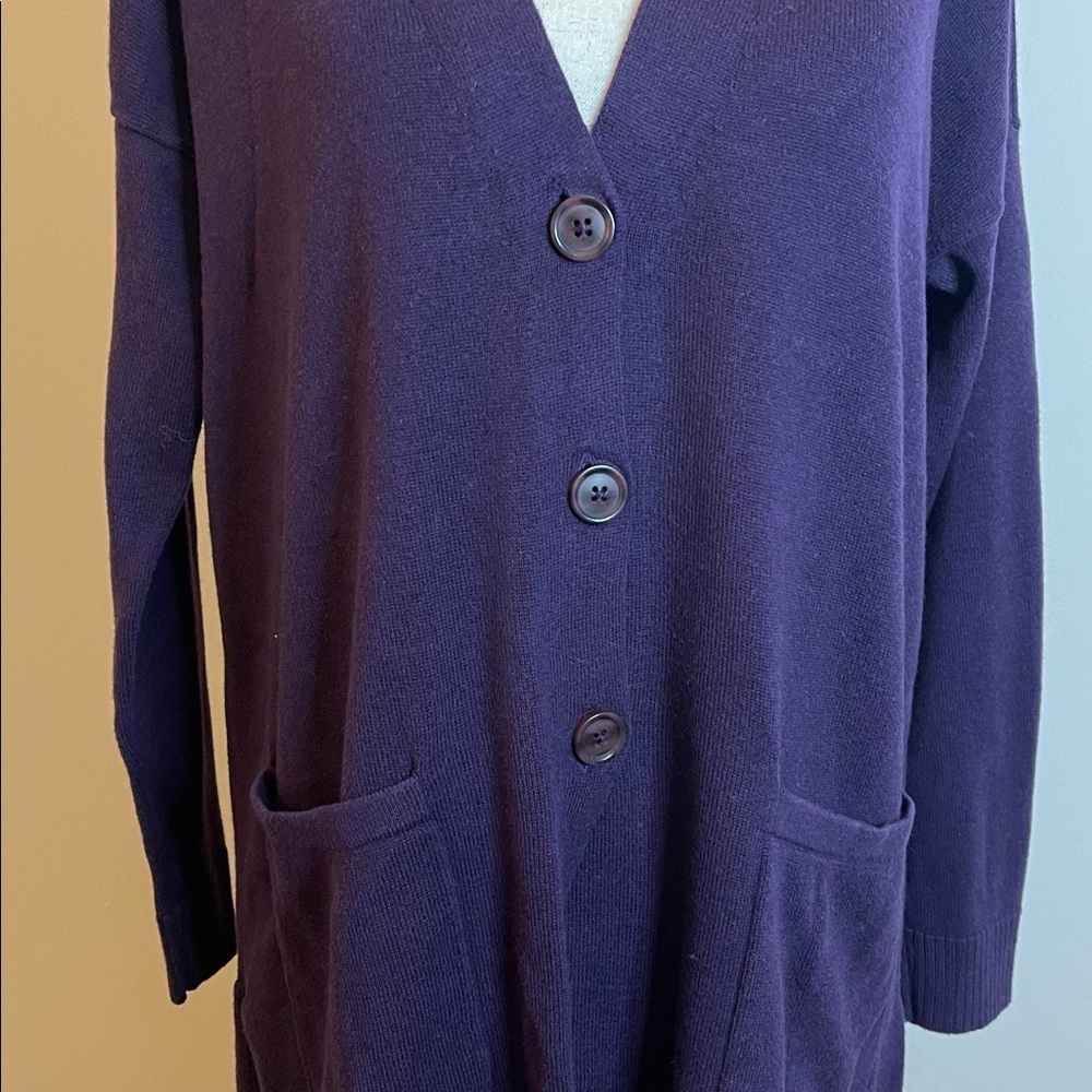 J.Jill Purple V-Neck Button Cardigan Sweater • Small Petite • Cotton Blend - Picture 2 of 5
